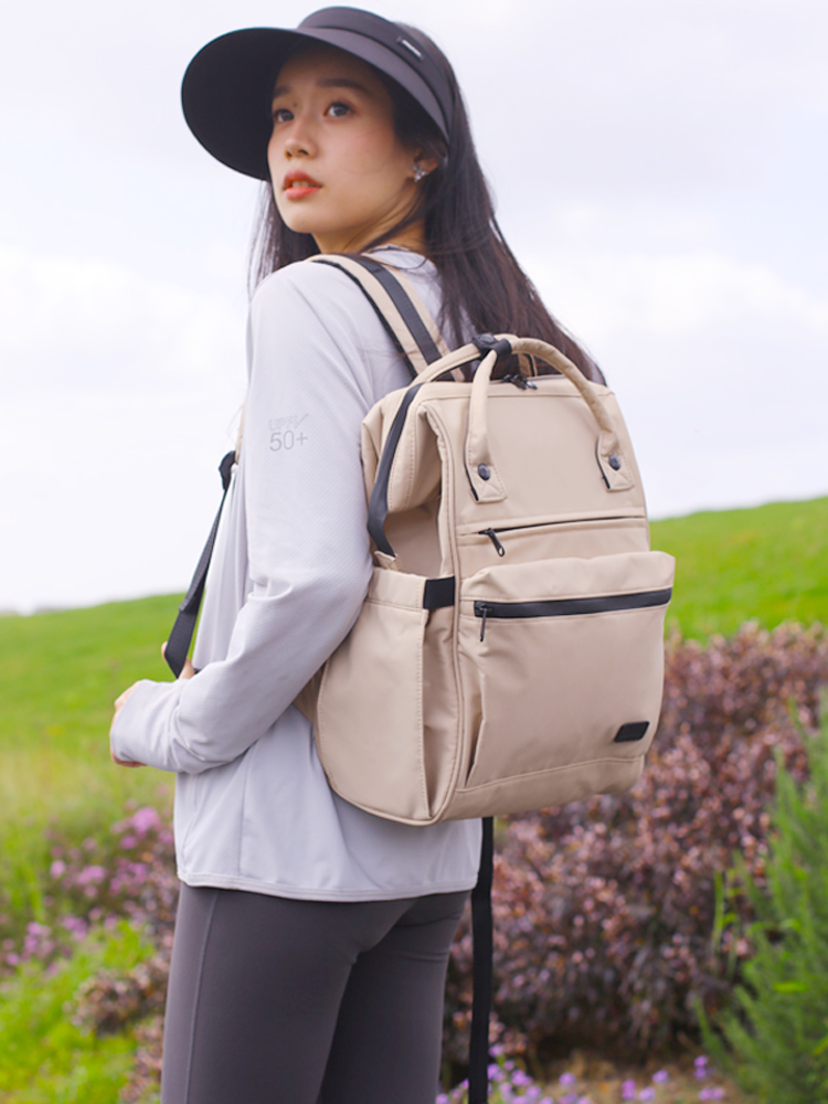 Eurcase AIR almond backpack worn outdoors